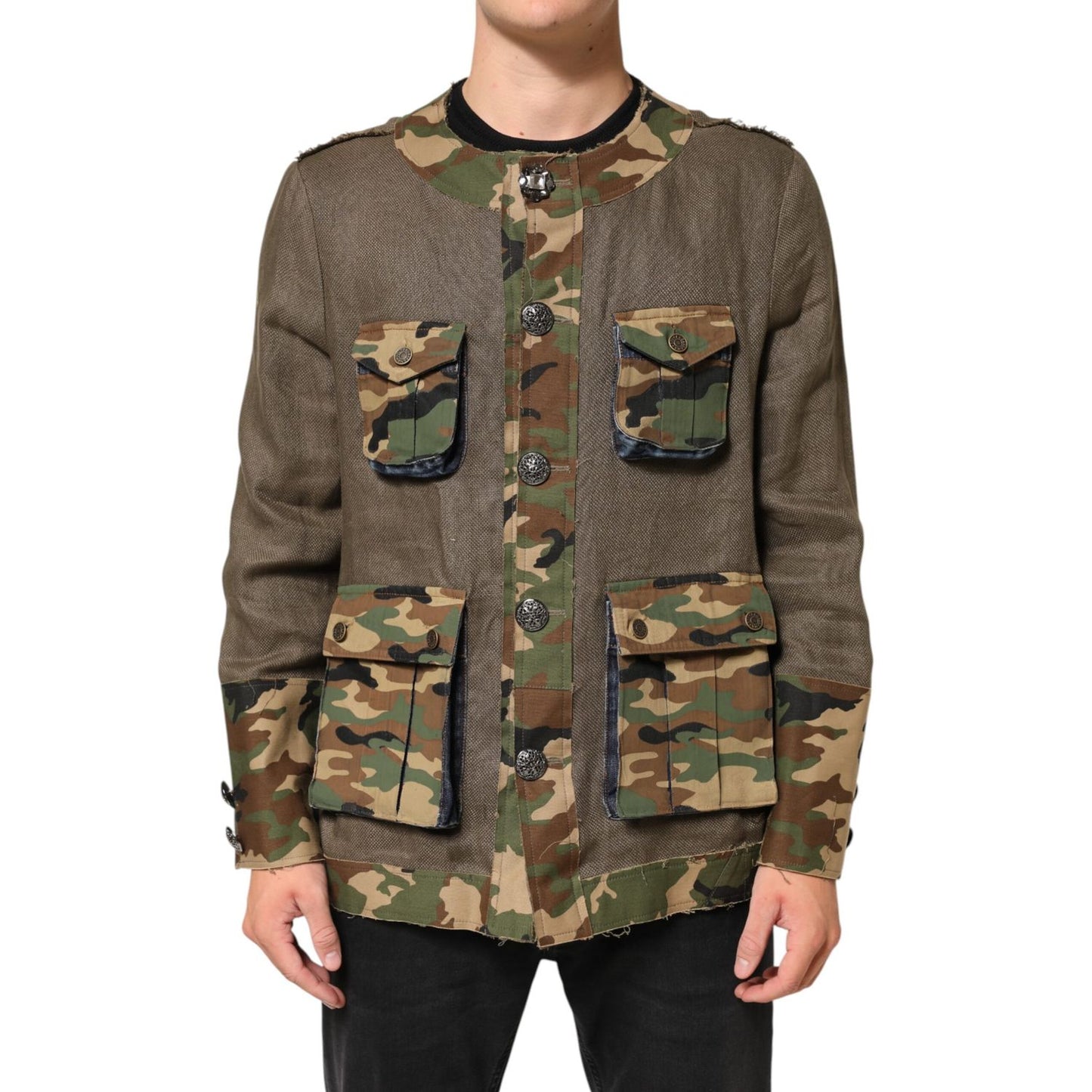 Dolce & Gabbana Brown Camouflage Linen Button Down Jacket