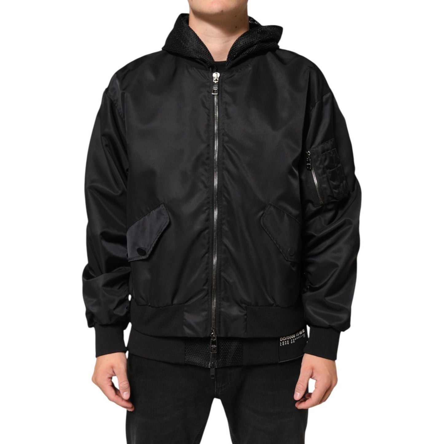 Dolce & Gabbana Black Nylon Hooded Full Zip Bomber Men Jacket