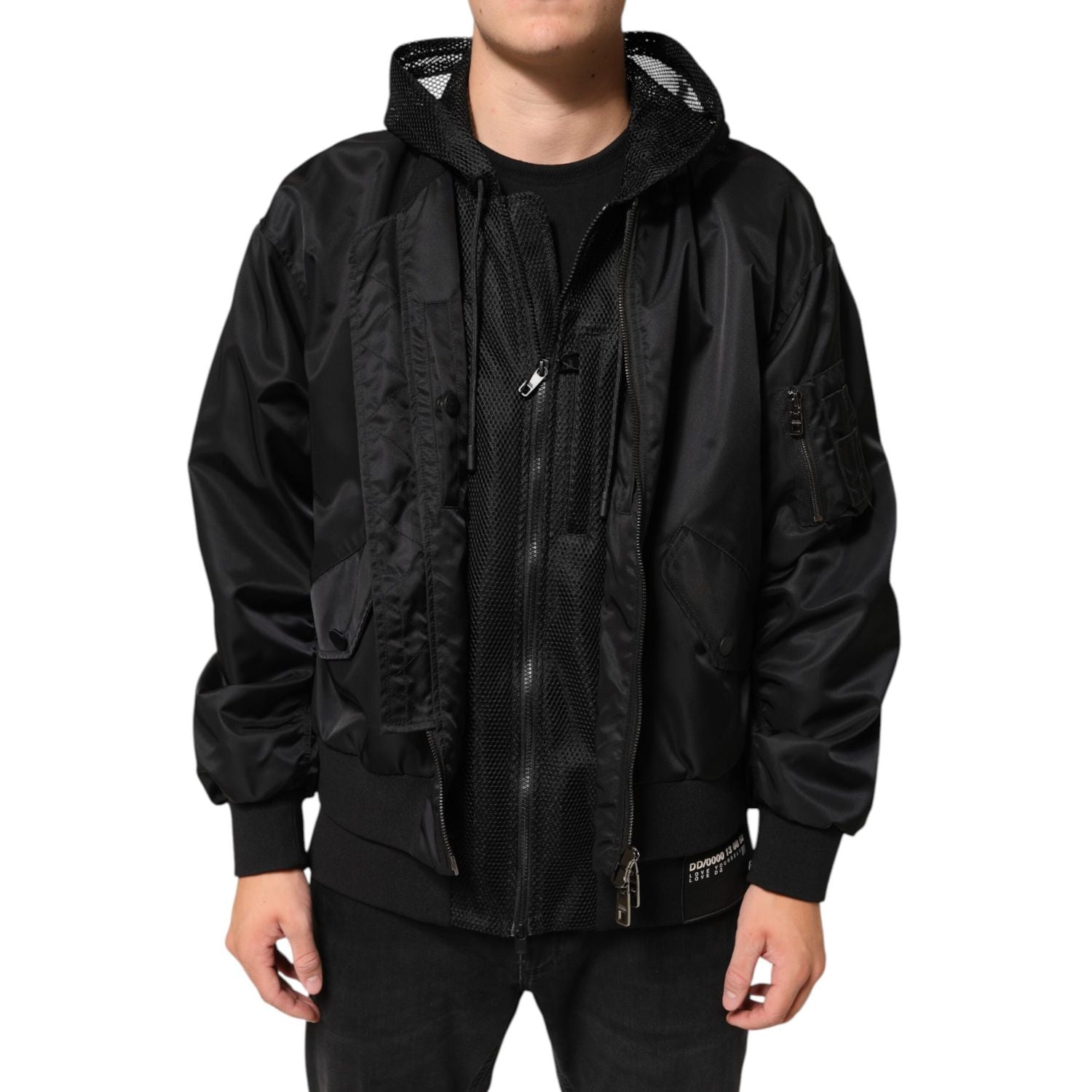 Dolce & Gabbana Black Nylon Hooded Full Zip Bomber Men Jacket