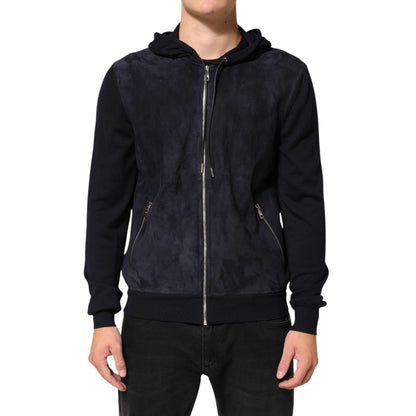 Dolce & Gabbana Black Leather Full Zip Hooded Blouson Jacket