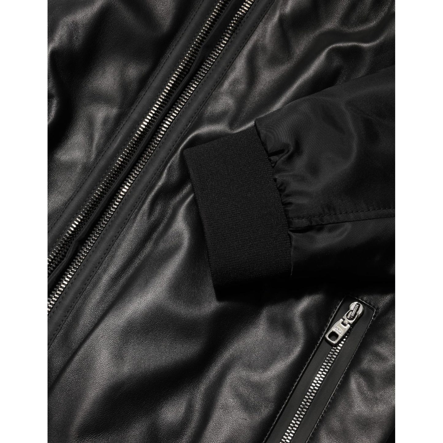 Dolce & Gabbana Black Leather Nylon FullZip Blouson Jacket