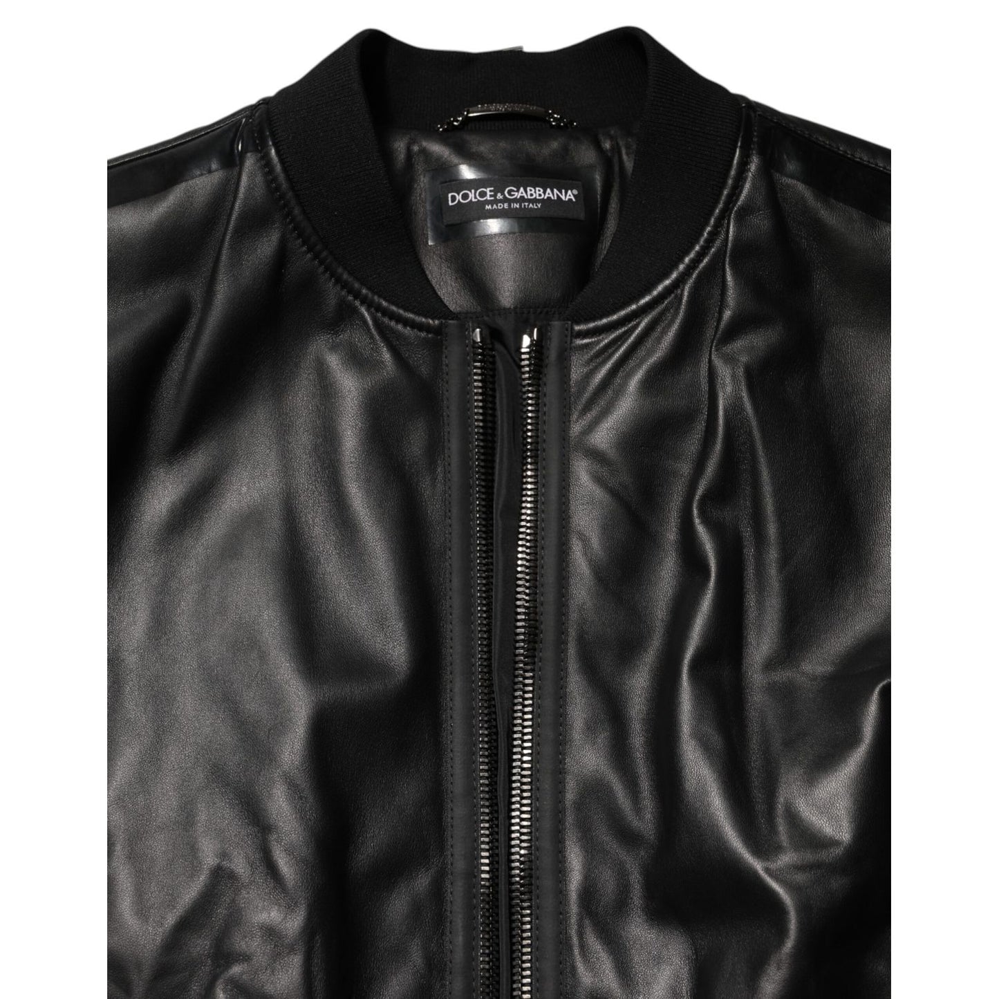 Dolce & Gabbana Black Leather Nylon FullZip Blouson Jacket