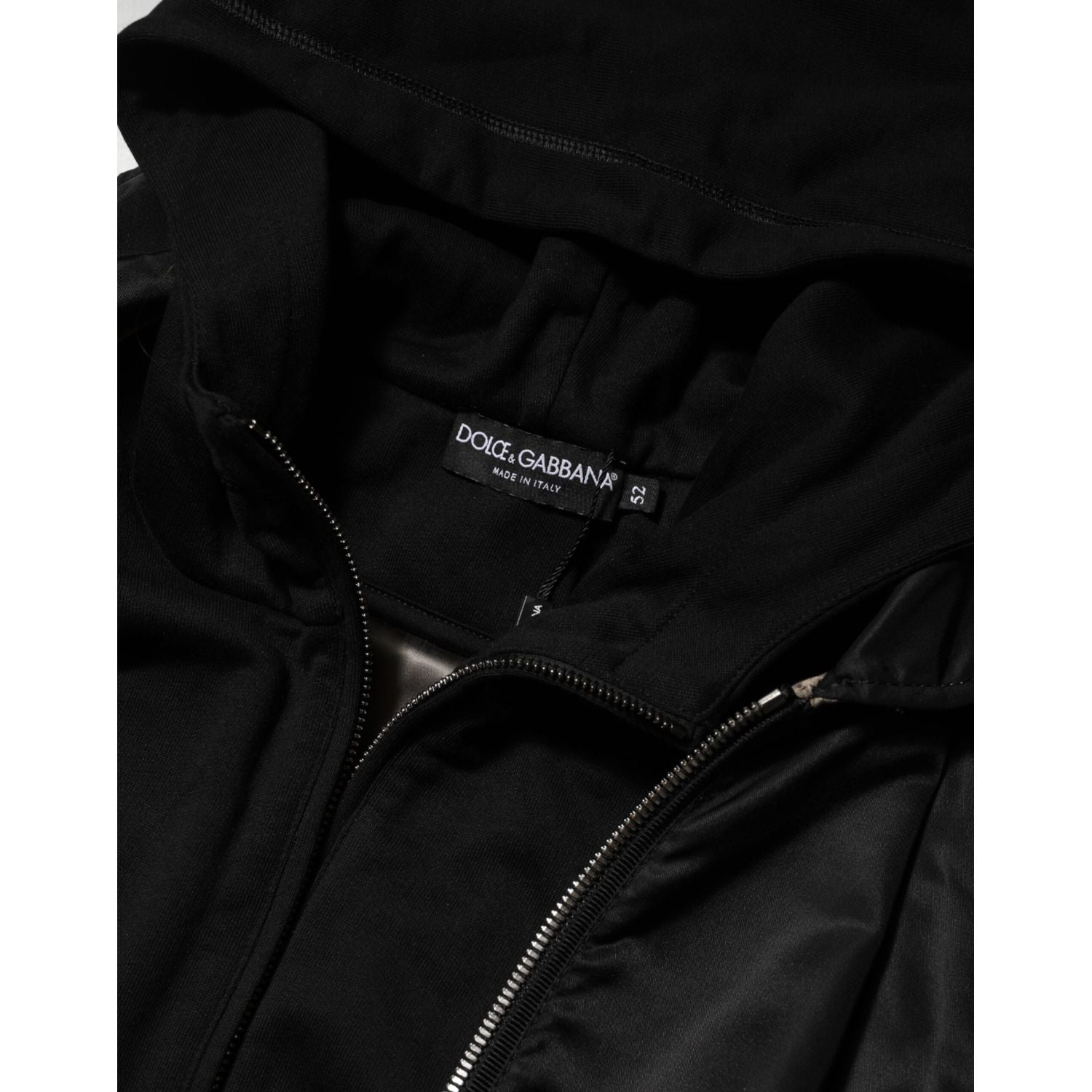 Dolce & Gabbana Black Cotton Hooded Full Zip Bomber Jacket