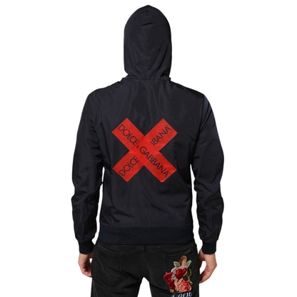 Dolce & Gabbana Blue Logo Tape Hooded Full Zip Bomber Jacket