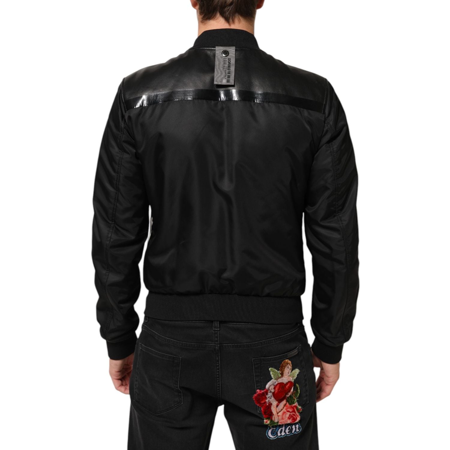Dolce & Gabbana Black Leather Nylon FullZip Blouson Jacket