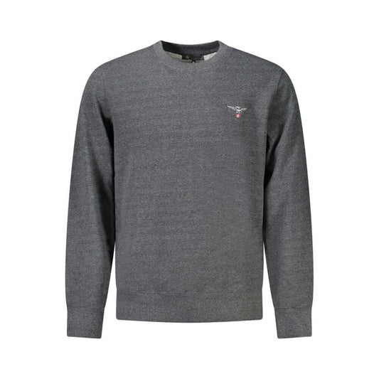 Accademia Militare Gray Cotton Men Sweater with embroidery and logo, sustainable fashion, recycled materials, crewneck design, eco-chic style.