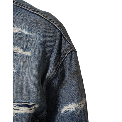 Dolce & Gabbana Blue Cotton Tattered Denim Blouson Jacket