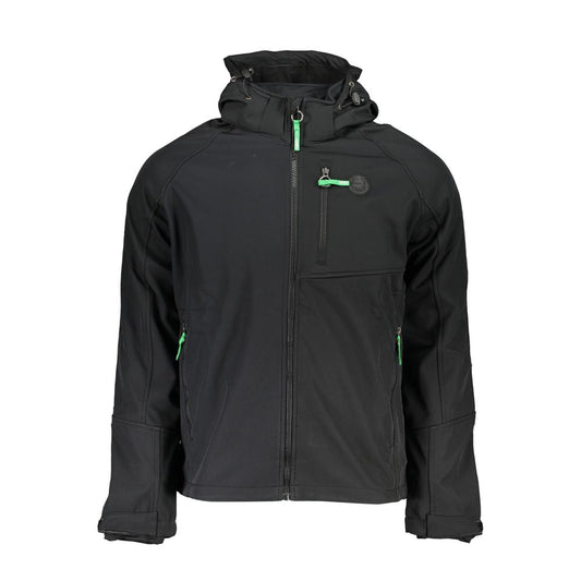 Gianmarco Venturi Black Polyester Jackets & Coat with removable hood and multiple pockets, soft shell long sleeve design