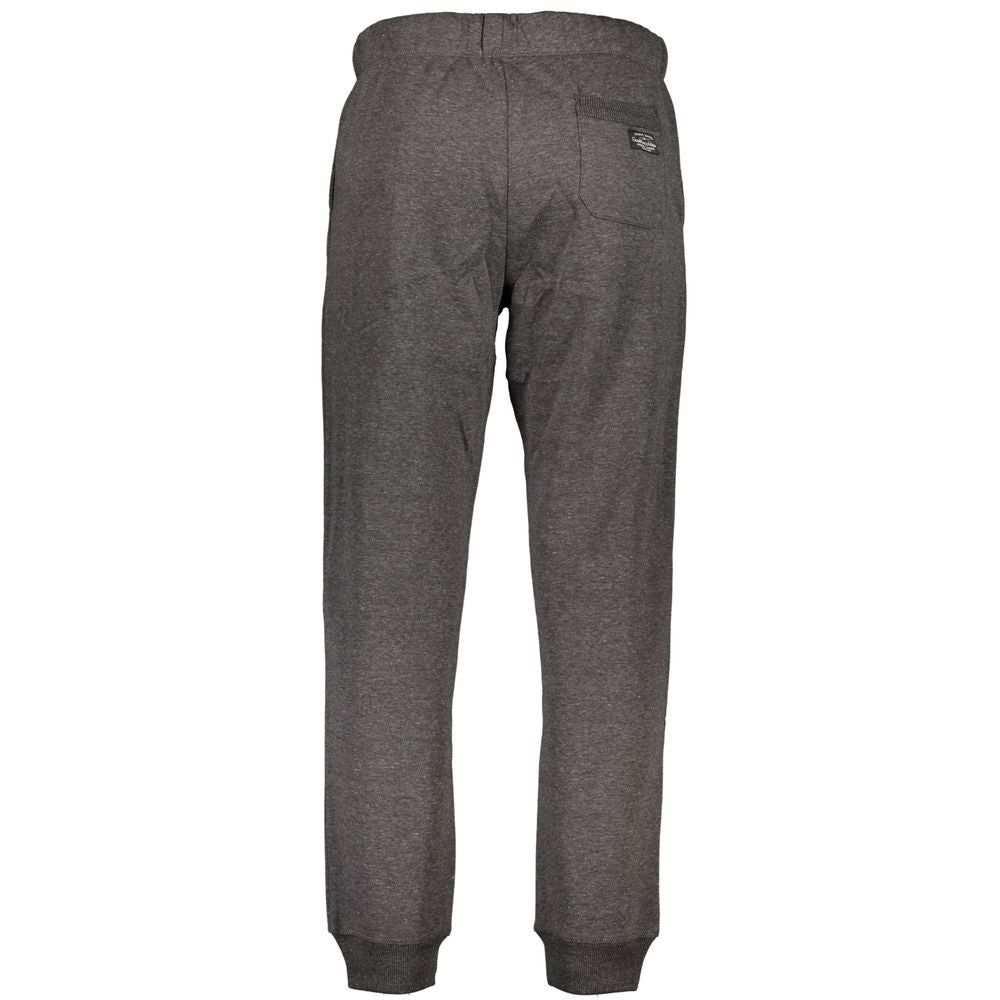 Gianmarco Venturi Gray Cotton Pant showing back view with elastic waist, ankle cuffs, 3 pockets, and logo embroidery.