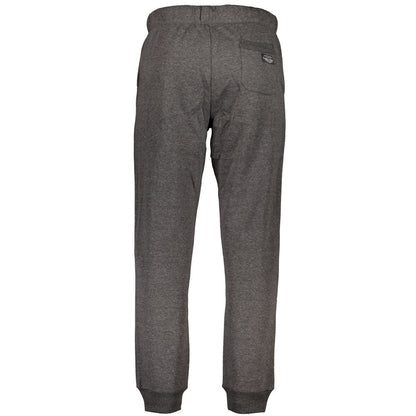 Gianmarco Venturi Gray Cotton Pant showing back view with elastic waist, ankle cuffs, 3 pockets, and logo embroidery.