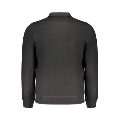 Back view of Gianmarco Venturi Black Cotton Sweatshirt, long sleeve, brushed material, zip, with contrast embroidery and 2 pockets.
