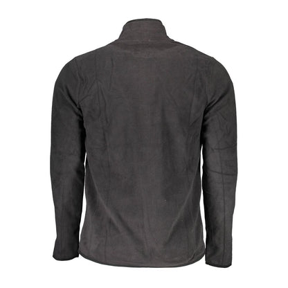 Back view of Gianmarco Venturi Black Polyester Sweatshirt featuring long sleeves, half zip, and embroidered logo.