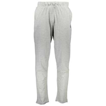 Gianmarco Venturi Gray Cotton Pant with elastic waist, lace ties, light fabric, two pockets, contrasting details, and logo embroidery.