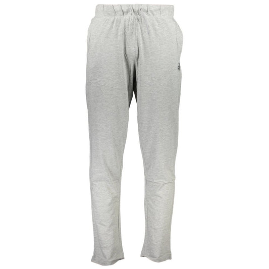 Gianmarco Venturi Gray Cotton Pant with elastic waist, lace ties, light fabric, two pockets, contrasting details, and logo embroidery.