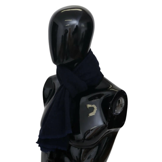 M Missoni Dark Blue Wool Unisex Neck Wrap Fringes Logo Scarf