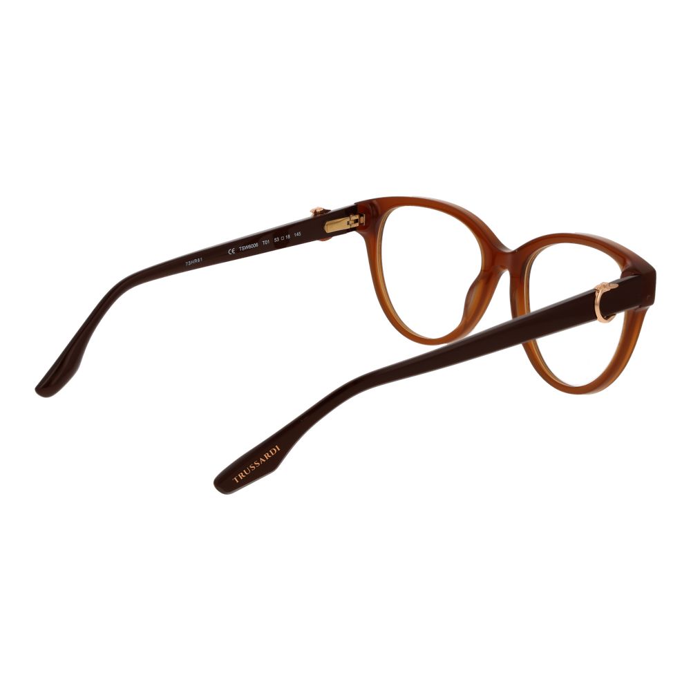 Trussardi Brown Acetate Glasses (Frames) for women with butterfly style full-rim design and spring hinge.