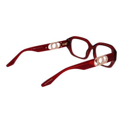 Trussardi Red Acetate Glasses (Frames) with full-rim rectangular design for women, featuring spring hinge and demo lenses, in red color.