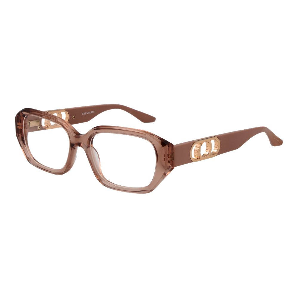 Trussardi Pink Acetate Glasses (Frames) for women, full-rim rose square shape with demo lenses, size 52-17-145.