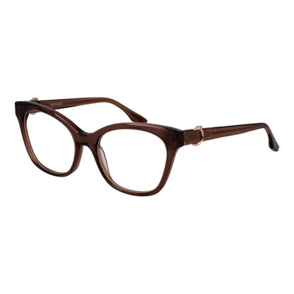 Trussardi Brown Acetate Glasses (Frames) for women, full-rim cat eye style, demo lenses, spring hinge, with branded case