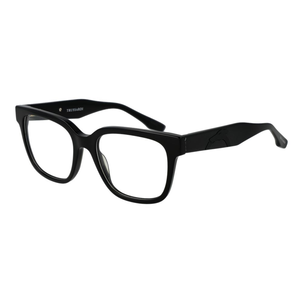 Trussardi Black Acetate Glasses (Frames) for men, full-rim, square style, with black acetate frame and plastic demo lenses.