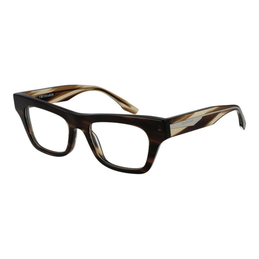 Trussardi Brown Acetate Glasses (Frames) for women, full-rim rectangle style, size 51-19-143, featuring demo lenses and branded case.