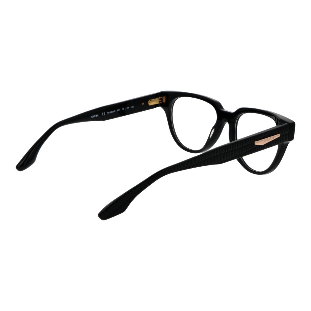 Trussardi Black Acetate Glasses (Frames) with full-rim style, black color, and demo lenses. Includes branded case. Spring hinge feature.