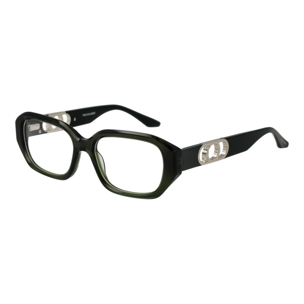 Trussardi Green Acetate Glasses (Frames), full-rim style for women, green frame and demo lenses in a branded case.
