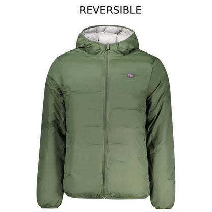 Norway 1963 Green Polyester Men's Reversible Jacket with hood displaying modern style and practicality.