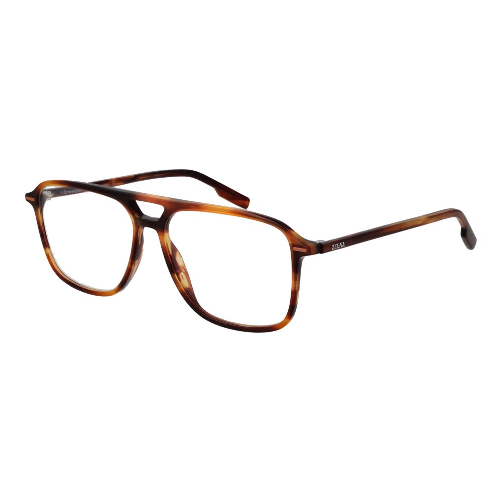 Ermenegildo Zegna Brown Acetate Glasses (Frames) for men with full-rim aviator style, demo lenses, and branded case included.