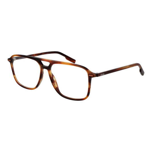 Ermenegildo Zegna Brown Acetate Glasses (Frames) with full-rim aviator style and branded case included.