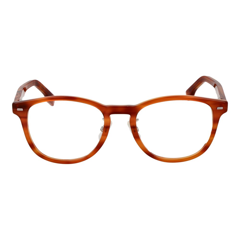 Hugo Boss Brown Acetate Glasses (Frames) with full-rim panto style, demo lenses, and spring hinge in a branded case.