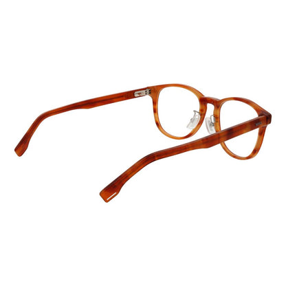 Hugo Boss Brown Acetate Glasses (Frames) Panto style full-rim for men, demo lenses, spring hinge, includes branded case.
