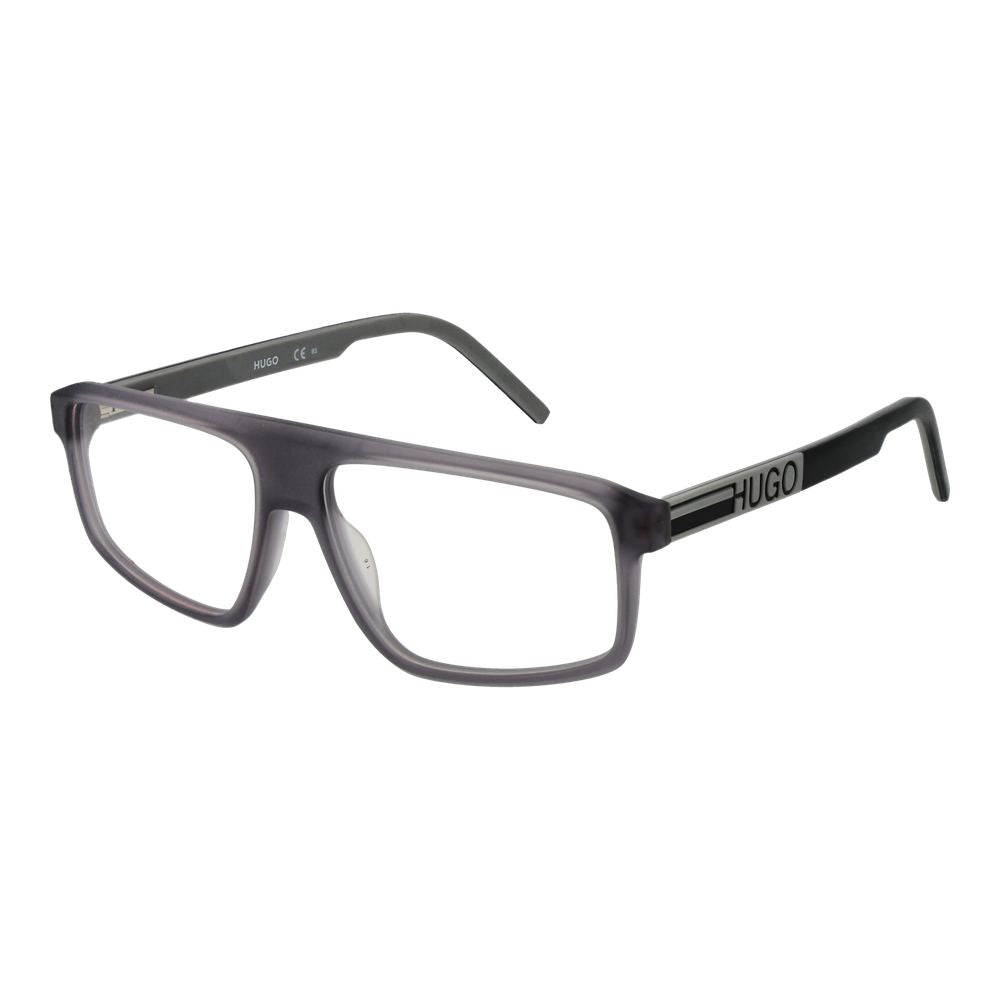 Hugo Boss Gray Acetate Glasses (Frames) - Men's rectangle full-rim, grey acetate frame with demo lenses, spring hinge design.