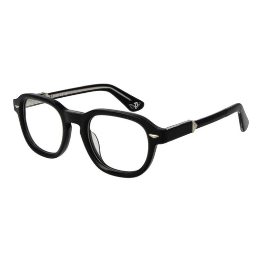 Police Black Cellulose Acetate Glasses (Frames) in full-rim black panto style, designed for men, with demo lenses and branded case included.