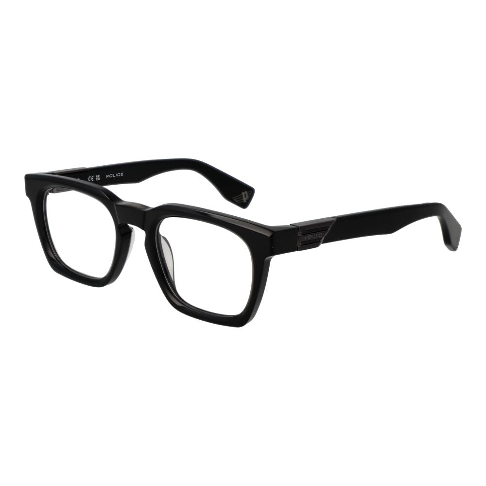 Police Black Cellulose Acetate Glasses (Frames) in full-rim square style with black color, designed for men.