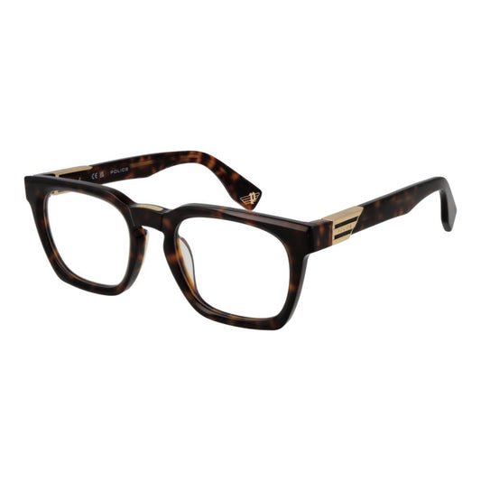 Police Brown Cellulose Acetate Glasses (Frames) with square full-rim design made of cellulose acetate and demo lenses, 53-22-145 size.