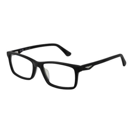 Police Black Cellulose Acetate Glasses (Frames) in full-rim style with demo lenses and spring hinge for men.
