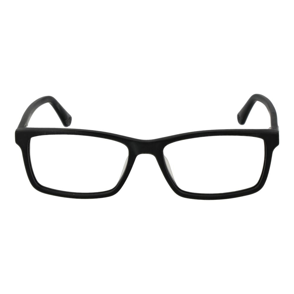Police Black Cellulose Acetate Glasses (Frames) for men in full-rim black rectangle style, size 54-16-145 with spring hinge.