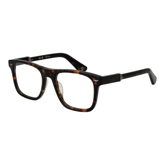 Police Brown Cellulose Acetate Glasses (Frames) full-rim square design with demo lenses, ideal for men, 52-20-145 size.