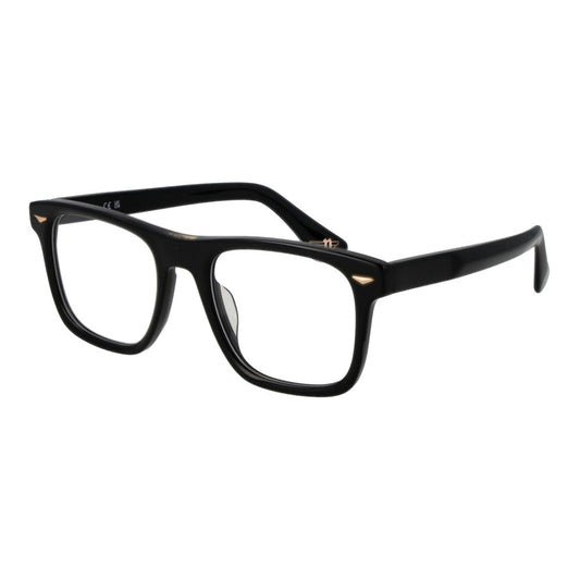 Police Black Cellulose Acetate Glasses (Frames) for men in full-rim black acetate, rectangle style, size 52-20-145 with demo lenses.