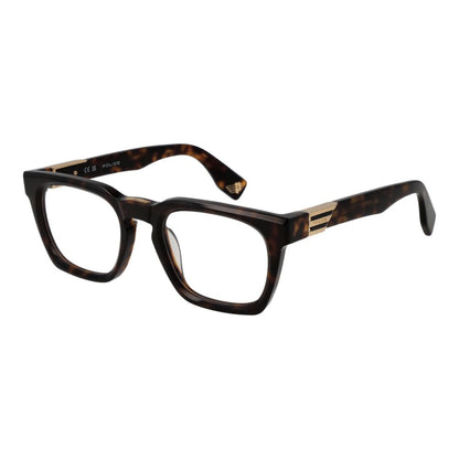 Police Brown Cellulose Acetate Glasses (Frames) - full-rim square design for men with demo lenses and branded case included.