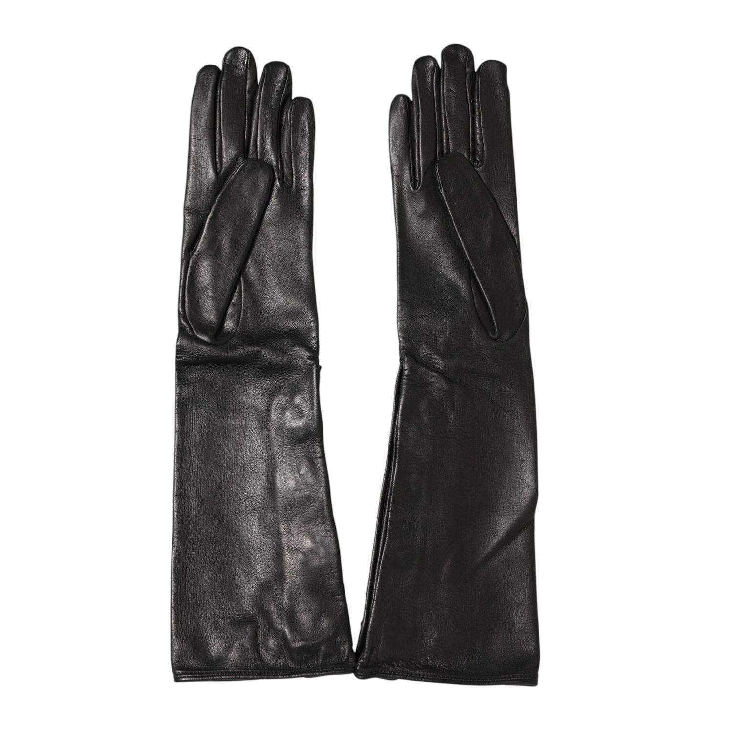 Dolce & Gabbana Black Leather Embellished Long Mitten Gloves