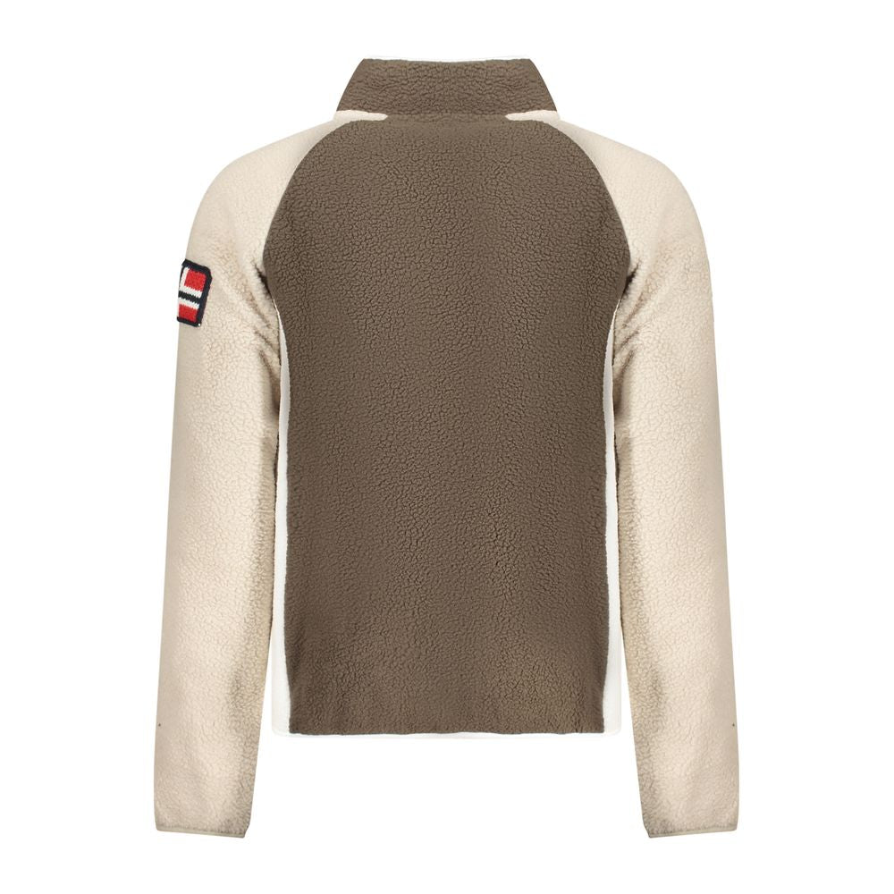 Norway 1963 Brown Polyester Men Sweater with contrasting sleeves and logo on sleeve.