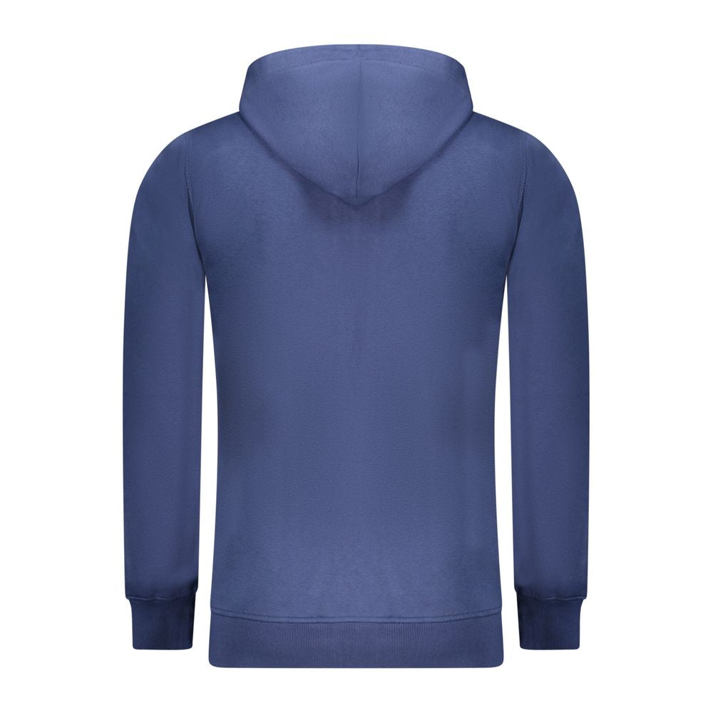 Rifle Blue Cotton Men Sweater featuring a cozy hood, sophisticated embossed print, and premium cotton blend back view.