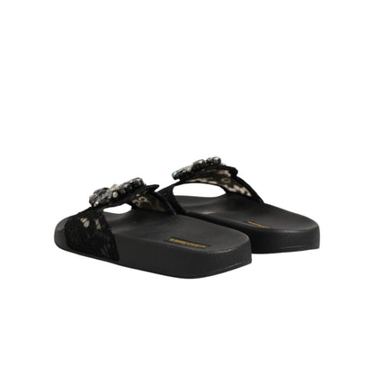 Dolce & Gabbana Black Devotion Matelassé Leather Slides Shoes