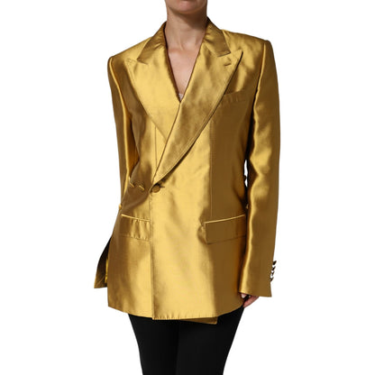Dolce & Gabbana Gold Satin Long Sleeves Blazer Coat Jacket 1728,67345645728,Blazers - Suits & Blazers - Clothing,Clothing,Dolce & Gabbana,Gold,IT40|S,Jackets & Coats - Women - Clothing,Material: 100% Silk,Preowned / Defect,Suits & Blazers - Clothing,Women
