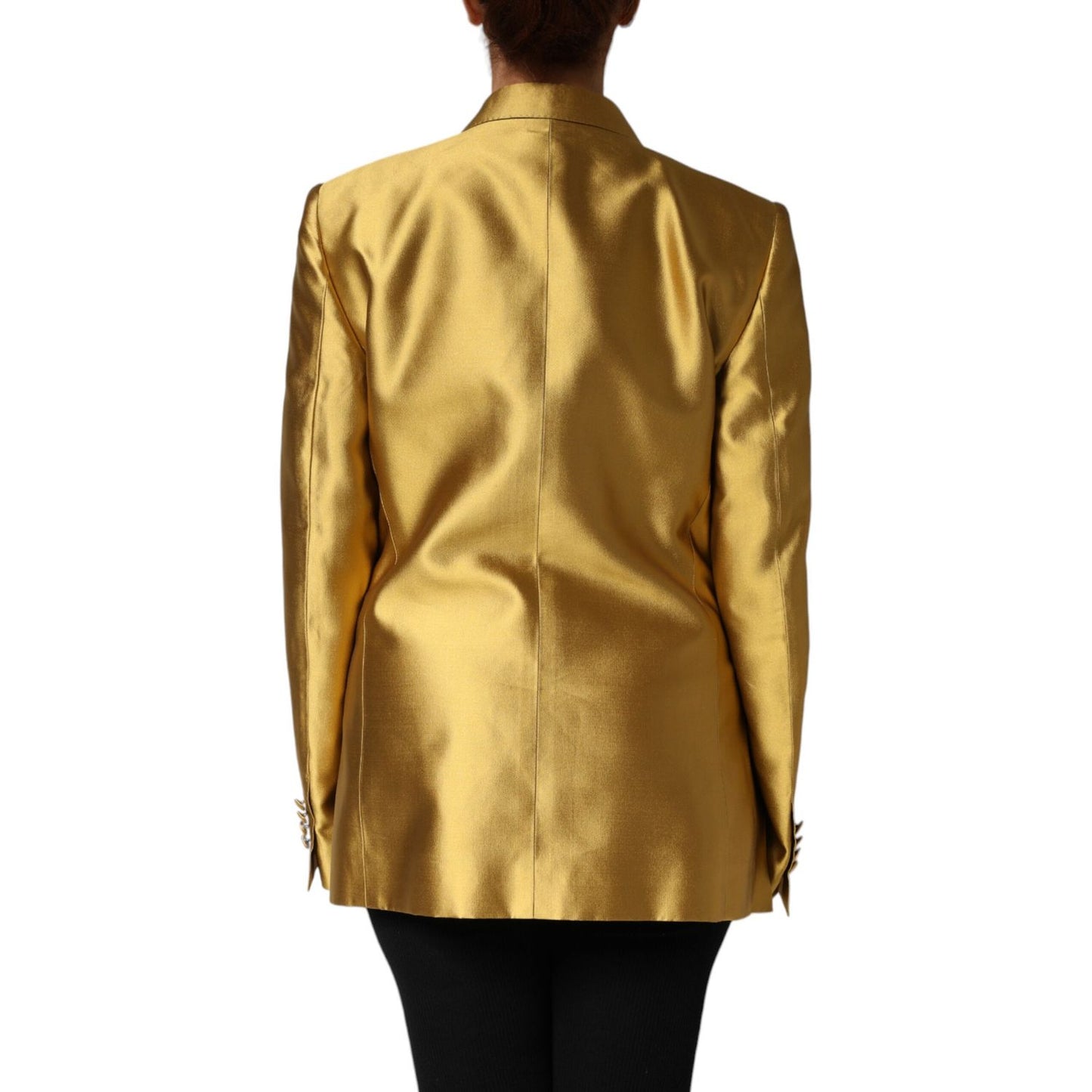 Dolce & Gabbana Gold Satin Long Sleeves Blazer Coat Jacket 1728,67345645728,Blazers - Suits & Blazers - Clothing,Clothing,Dolce & Gabbana,Gold,IT40|S,Jackets & Coats - Women - Clothing,Material: 100% Silk,Preowned / Defect,Suits & Blazers - Clothing,Women