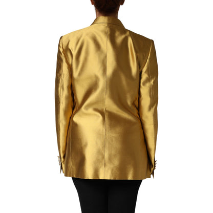 Dolce & Gabbana Gold Satin Long Sleeves Blazer Coat Jacket 1728,67345645728,Blazers - Suits & Blazers - Clothing,Clothing,Dolce & Gabbana,Gold,IT40|S,Jackets & Coats - Women - Clothing,Material: 100% Silk,Preowned / Defect,Suits & Blazers - Clothing,Women