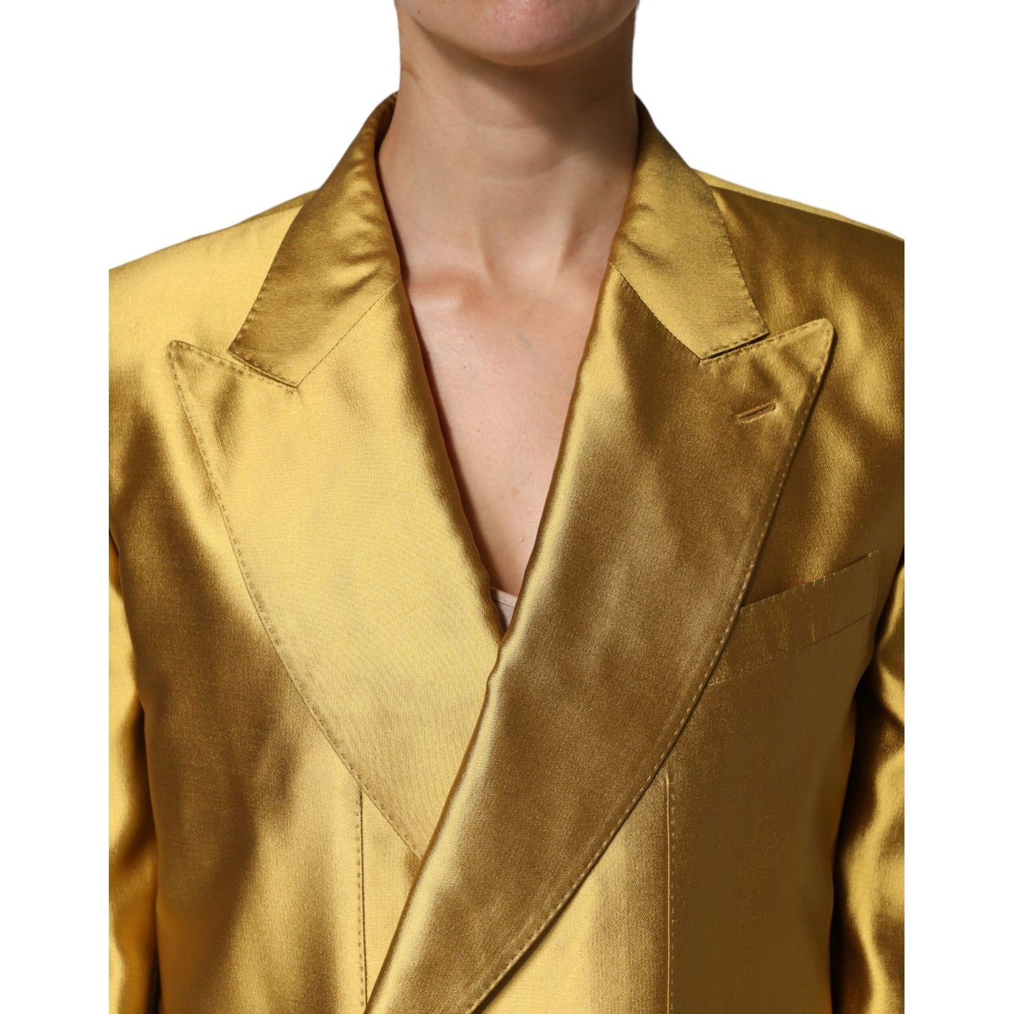 Dolce & Gabbana Gold Satin Long Sleeves Blazer Coat Jacket 1728,67345645728,Blazers - Suits & Blazers - Clothing,Clothing,Dolce & Gabbana,Gold,IT40|S,Jackets & Coats - Women - Clothing,Material: 100% Silk,Preowned / Defect,Suits & Blazers - Clothing,Women
