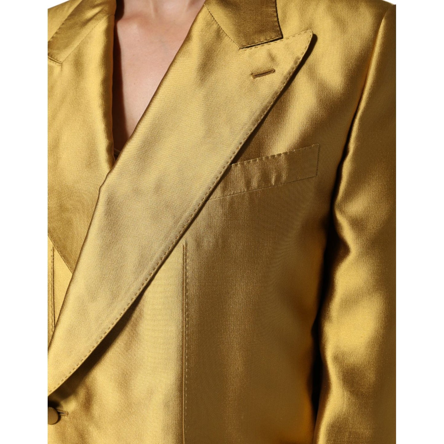 Dolce & Gabbana Gold Satin Long Sleeves Blazer Coat Jacket 1728,67345645728,Blazers - Suits & Blazers - Clothing,Clothing,Dolce & Gabbana,Gold,IT40|S,Jackets & Coats - Women - Clothing,Material: 100% Silk,Preowned / Defect,Suits & Blazers - Clothing,Women